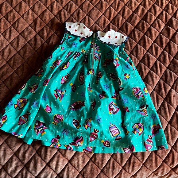 Vintage Ruth of Carolina girls smock style dress teal with fish and polka dot - Picture 2 of 3